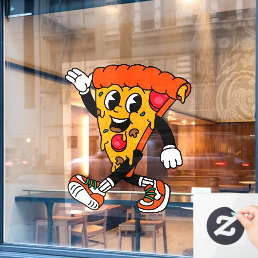 Pizza Shop Cartoon Pepperoni Pizza Slice Fensteraufkleber (Café-Fenster)