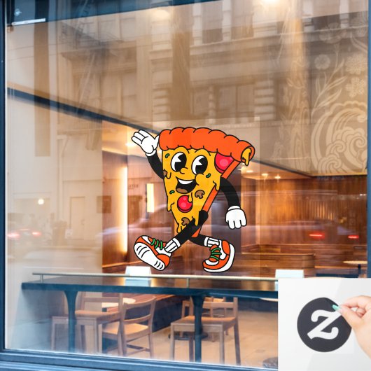 Pizza Shop Cartoon Pepperoni Pizza Slice Fensteraufkleber (Café-Fenster)