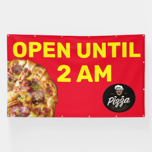 Pizza Shop Logo Anpassen Geöffnet bis 2 Uhr morgen Banner