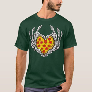 Pizza Skeleton Herz und Hände Gothic Halloween Co T-Shirt