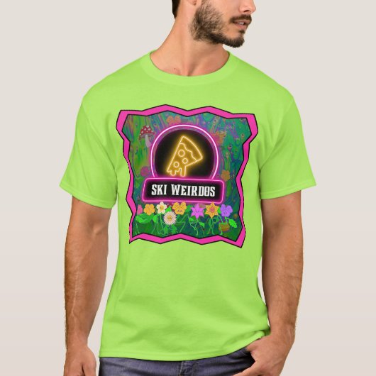 Pizza Ski Weirdos Pink Border T - Shirt (Vorderseite)