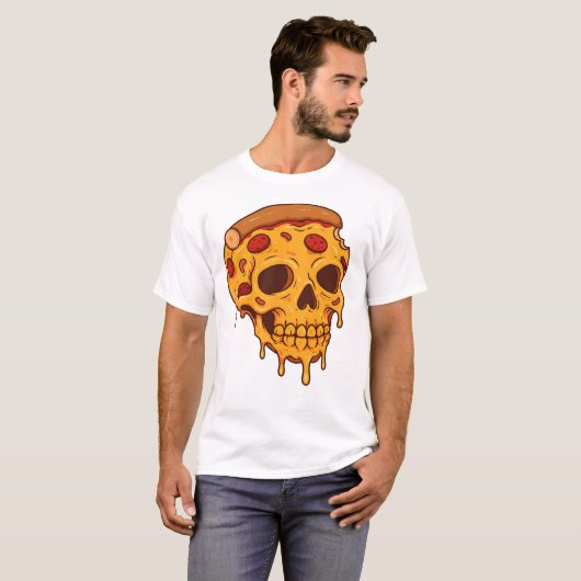 Pizza Skull T - Shirt - Funny Feinschmecker Skelet (Vorne ganz)