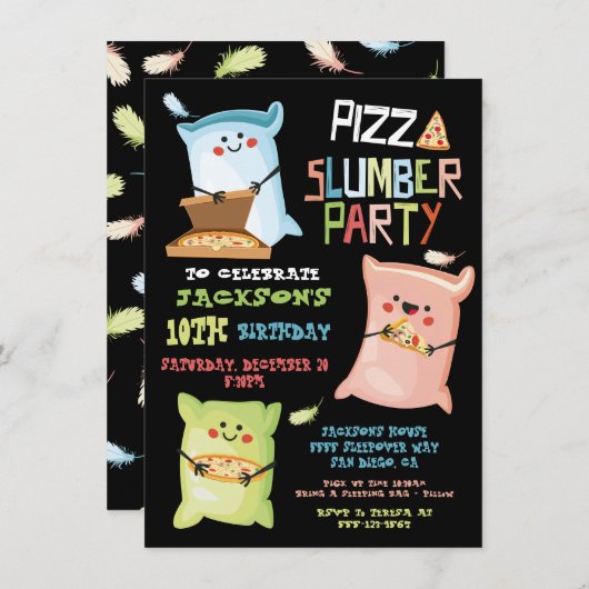 Pizza Sleepover Geburtstagsparty Einladung (Vorne/Hinten)