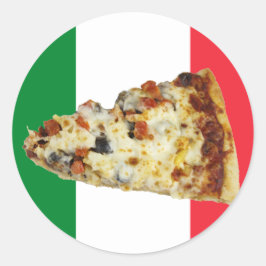 Pizza Slice auf den Farben der italienischen Flagg Runder Aufkleber