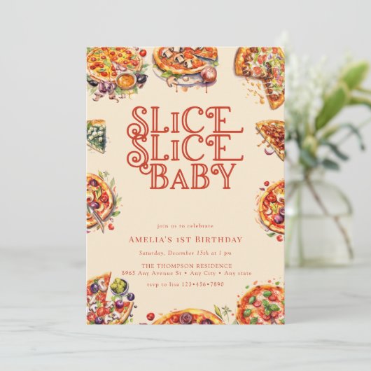 Pizza | Slice | Einladungen zum 1. (Stehend Vorderseite)