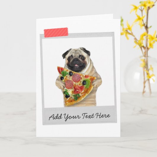 Pizza Slice Mops Hunde Funny Card Karte (Gelbe Blume)