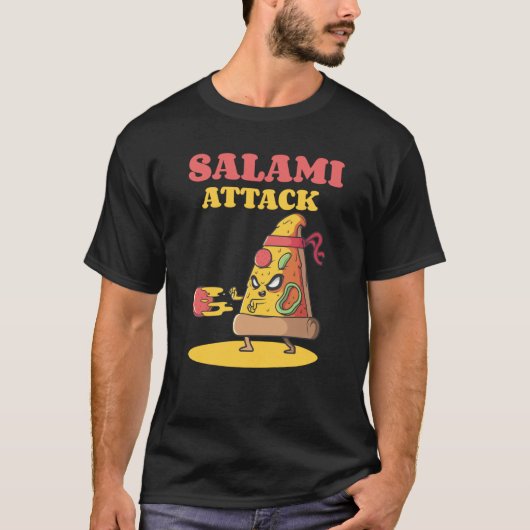 Pizza Slice Motif Ninja Salami Attack Pizza Cheese T-Shirt (Vorderseite)