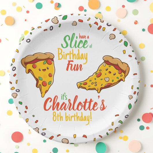 Pizza, Slice of Birthday fun, Kawaii Pappteller