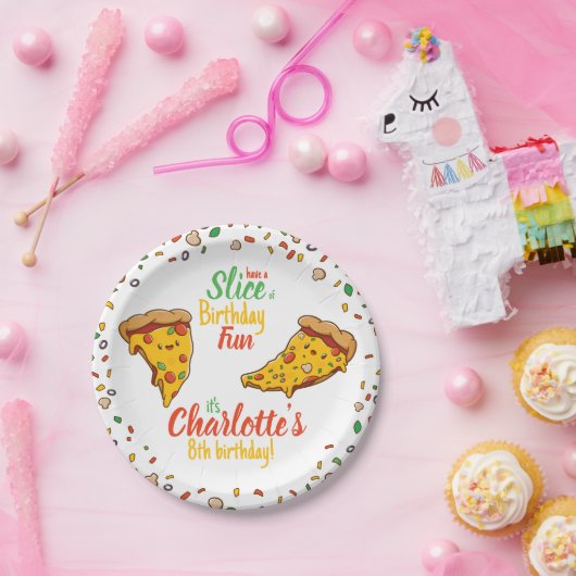 Pizza, Slice of Birthday fun, Kawaii Pappteller (Party)