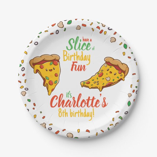 Pizza, Slice of Birthday fun, Kawaii Pappteller (Vorderseite)