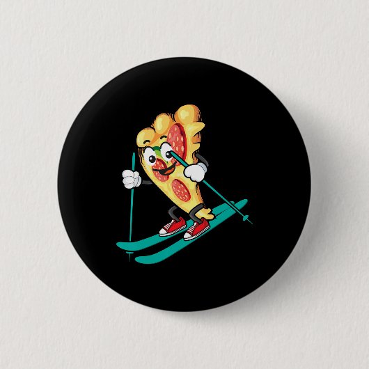 Pizza Slice On Skis Cool Weizen Teig Pie Lovers Gi Button (Vorderseite)