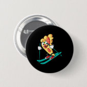 Pizza Slice On Skis Cool Weizen Teig Pie Lovers Gi Button (Vorne & Hinten)