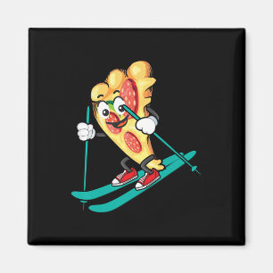 Pizza Slice On Skis Cool Weizen Teig Pie Lovers Gi Magnet