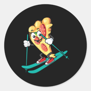 Pizza Slice On Skis Cool Weizen Teig Pie Lovers Gi Runder Aufkleber