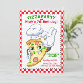 Pizza Slice Pizza Geburtstagsparty Einladung (Stehend Vorderseite)