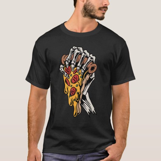 Pizza Slice Skull Skeleton Hand Halloween Zombie P T-Shirt (Vorderseite)