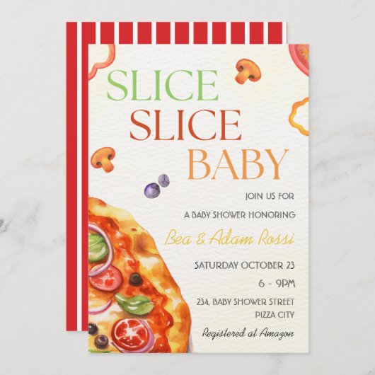 Pizza Slice Slice Babybett Dusche Einladung (Vorne/Hinten)