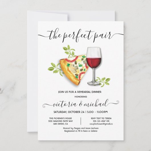 Pizza Slice & Wine das perfekte Brautparty Einladung (Vorderseite)