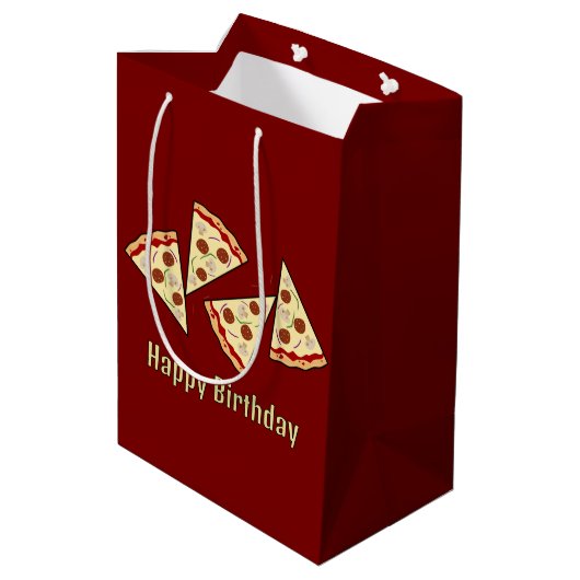 Pizza Slices Design Geschenktasche Mittlere Geschenktüte (Rückseite Schrägansicht)