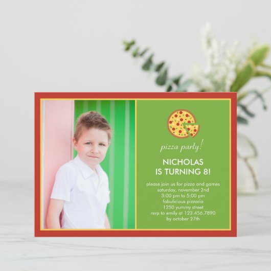 Pizza Slices Foto Geburtstag Einladung (Stehend Vorderseite)