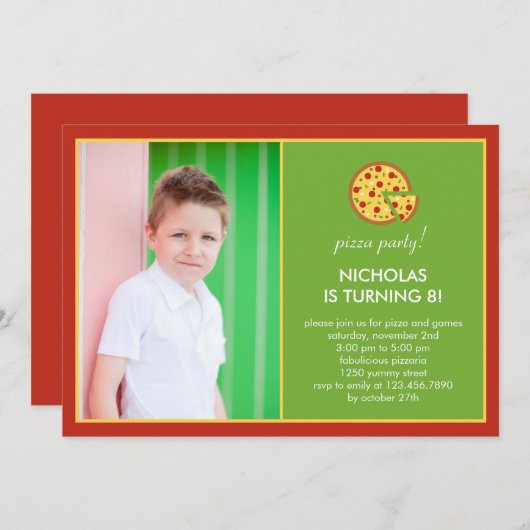 Pizza Slices Foto Geburtstag Einladung (Vorne/Hinten)