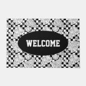 Pizza Slices Schwarz-weiß Checked Koch Willkommen Fußmatte (Vorderseite)