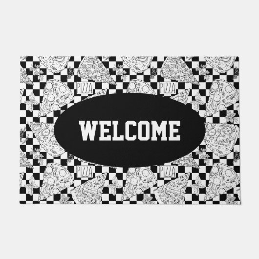 Pizza Slices Schwarz-weiß Checked Koch Willkommen Fußmatte (Vorderseite)