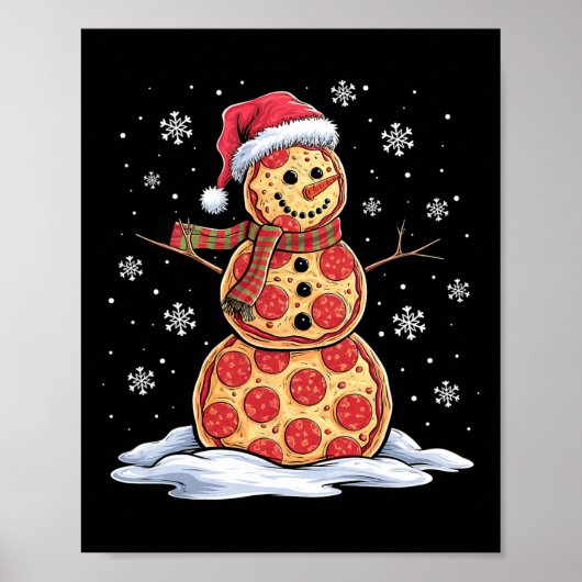 Pizza Snowman - Weihnachtsmannmütze - Pizza-Party Poster (Vorne)