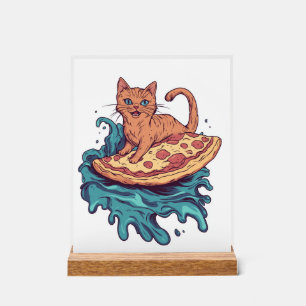 Pizza Surf Cat � Extreme Foodie Katzenabenteuer Acrylschild