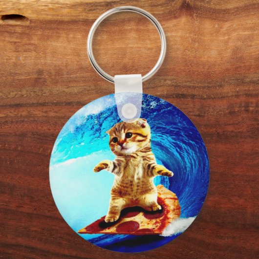 Pizza Surfkatze Schlüsselanhänger (Vorderseite)