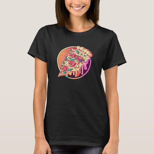 Pizza Synthwave 80er Retrowave Ästhetik T-Shirt (Vorderseite)