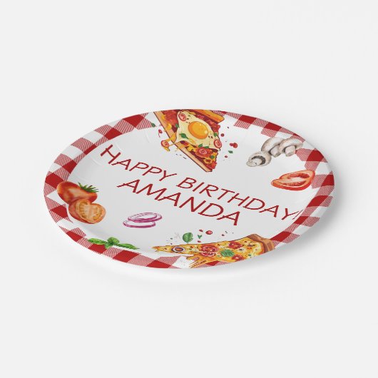 Pizza Theme Birthday Pappteller (Schrägansicht)