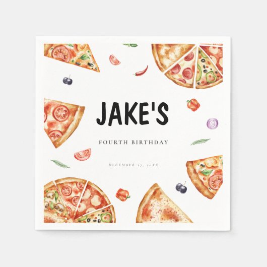 Pizza Theme Birthday Serviette (Vorderseite)