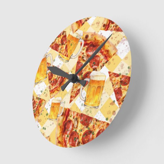Pizza time Beer time Runde Wanduhr (Winkel)