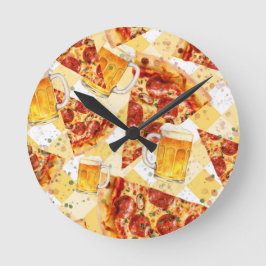 Pizza time Beer time Runde Wanduhr