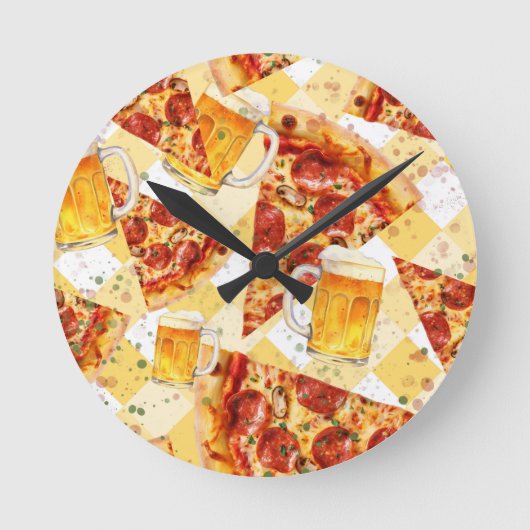 Pizza time Beer time Runde Wanduhr (Vorderseite)