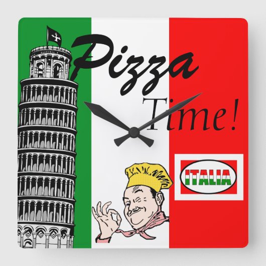 Pizza Time-Italian Quadratische Wanduhr (Vorderseite)