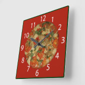 Pizza Time - Red border & White Numbers Quadratische Wanduhr (Winkel)