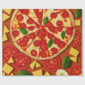 Pizza Tomate Käse Basilikum hell Geschenkpapier (Flach)