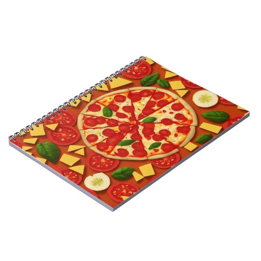 Pizza tomato cheese basil pattern bright notizblock (Linke Seite)