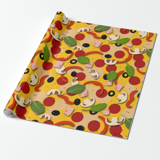 Pizza Topping Funny Cartoon Geschenkpapier (Ungerollt)