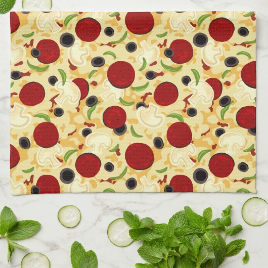 Pizza Toppings Pattern Geschirrtuch (Gefaltet)