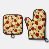 Pizza Toppings Pattern Ofenhandschuh & Topflappen-Set (Vorderseite)