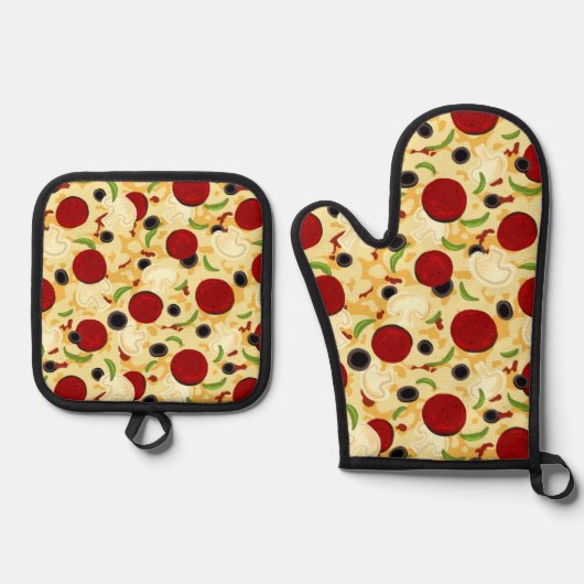 Pizza Toppings Pattern Ofenhandschuh & Topflappen-Set (Vorderseite)