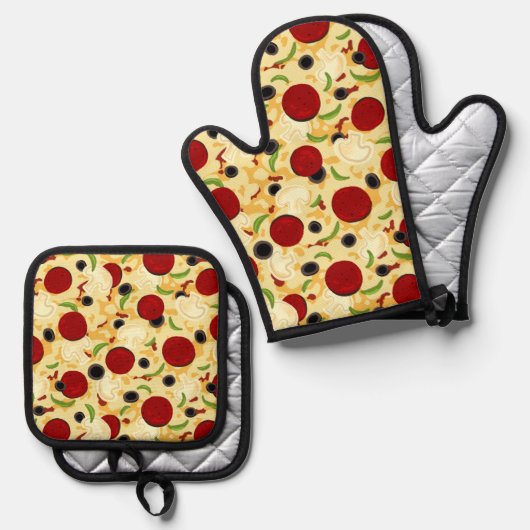 Pizza Toppings Pattern Ofenhandschuh & Topflappen-Set (Vorderseite/Rückseite)