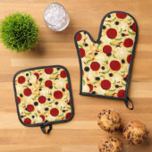 Pizza Toppings Pattern Ofenhandschuh & Topflappen-Set (Oben Unten)