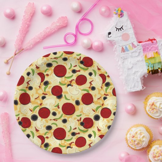 Pizza Toppings Pattern Pappteller (Party)