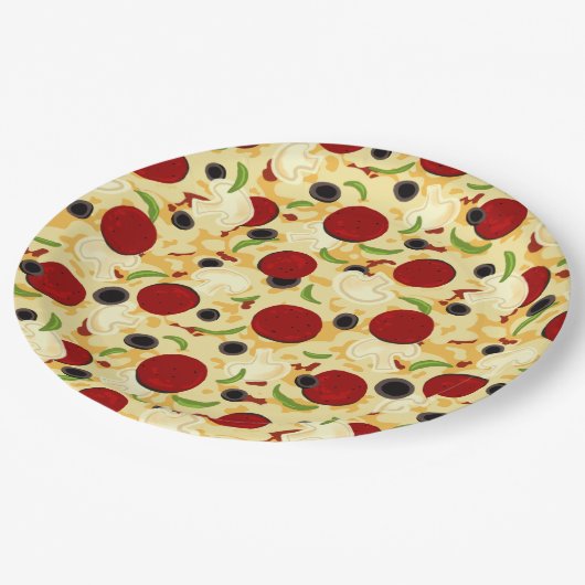 Pizza Toppings Pattern Pappteller (Schrägansicht)