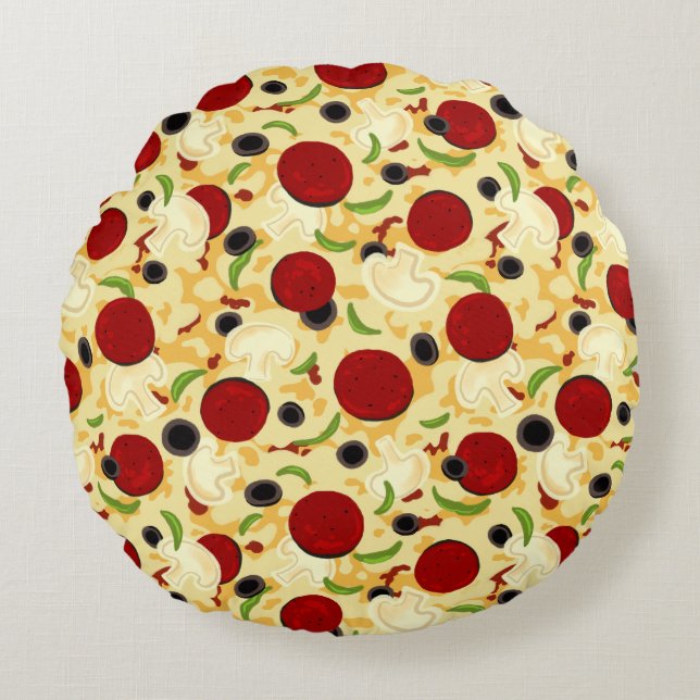 Pizza Toppings Pattern Rundes Kissen (Vorderseite)
