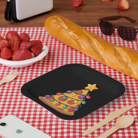 Pizza Tree Christmas Lights Pizza Lover Familie Pappteller (Picknick)